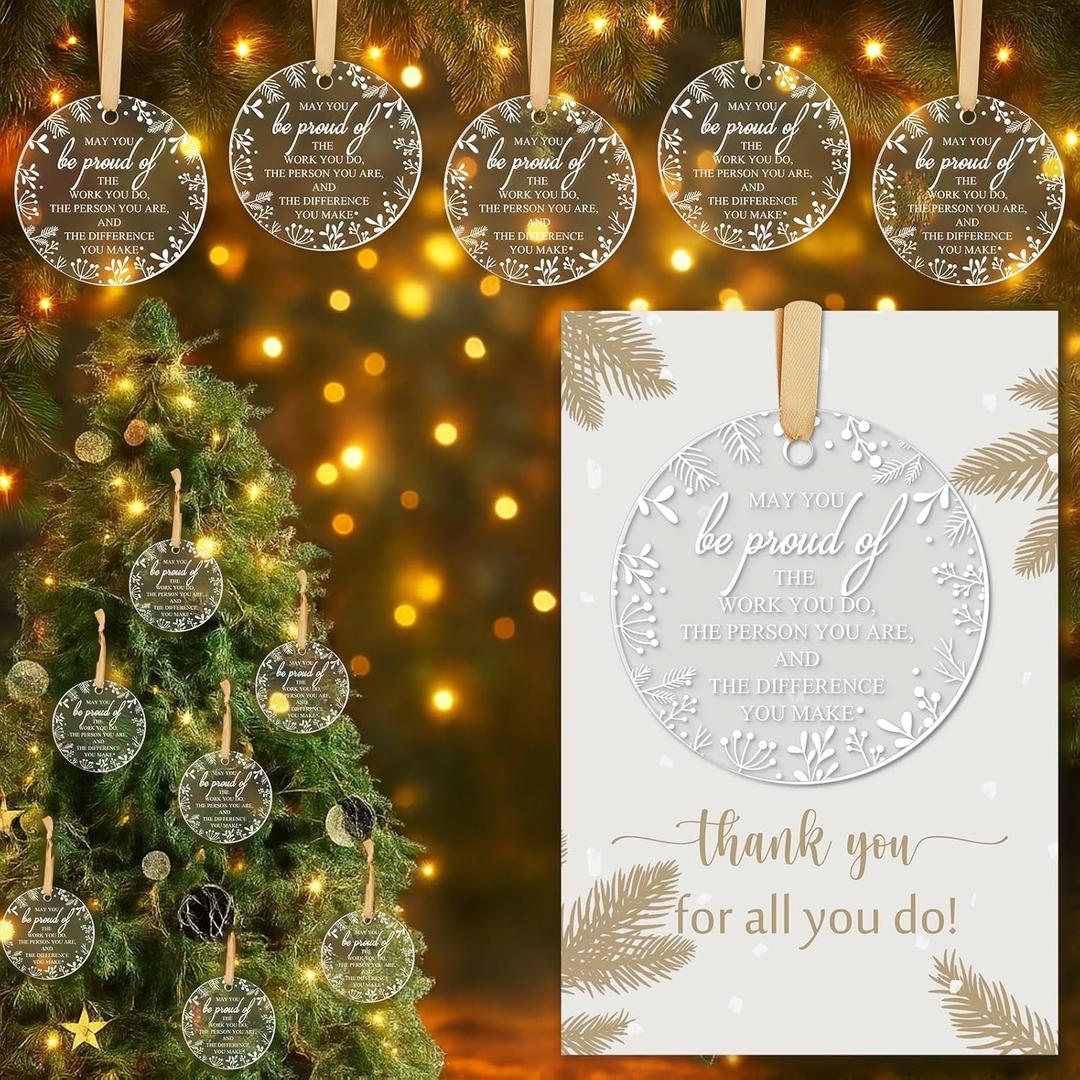 Barydat 24 Sets Thank You Gift Christmas Ornament for Employees Coworker Team Acrylic Hanging Ornament for Christmas Tree May You Be Proud Appreciation Gifts with Card Ribbon for Staff Nurse Teacher