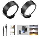 EZVALO LED Wall Mounted Lights, 5500mAh Rechargeable Wall Sconces Lamp, 3 Color Temps & Remote and Touch Control, 360°Rotation Dimmable Cordless Wall Light for Bedroom Reading Study Bedside (2 Pack)