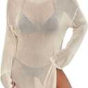 Bsubseach Crochet Swimsuit Coverup for Women Sheer Bathing Suit Cover Ups Knitted Swimwear Bikini Beach Vacation Outfits (One Size, Apricot)