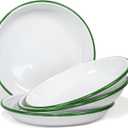 Red Co. Set of 4 Enamelware Metal 10 Round Camping Plates, Solid White/Dark Green Rim
