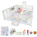 Playpen for Babies and Toddlers,73"x71"Baby Playpen with Mat IndoorOutdoor with Breathable Play Pen with Ocean Balls Hanging Pocket Basketball Hoop and Football Goal (Lighr Grey with Mat, 73"x71")