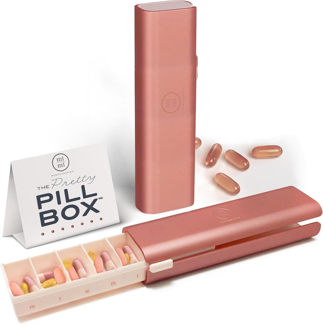 Pretty Pill Box Set - Stylish & Compact Daily Pill Organizer, Medication Pill Case, Pill Container for Vitamin Management, Pill Holder, Travel Essentials for Women & Men - Rose