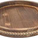 Round Burnt Wood Serving Tray with Beads, Wooden Decorative Tray for Entertaining, Decoration, and Gifting, (13", Burnt Brown Y1)