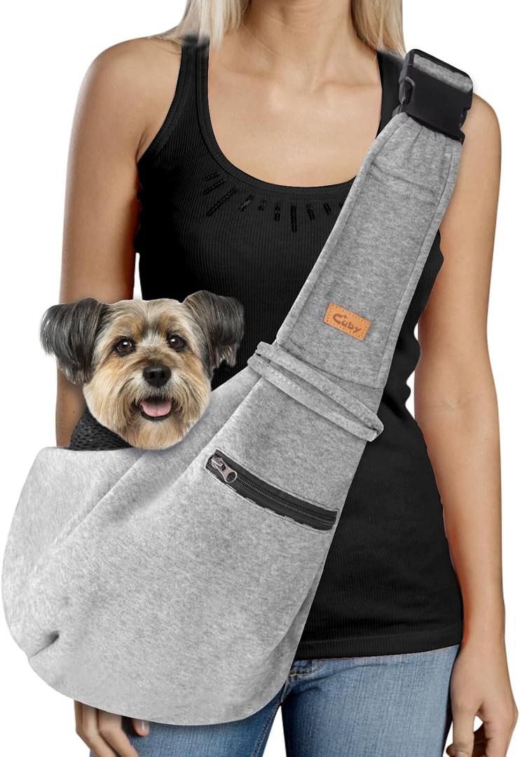 Dog and Cat Sling Carrier - Small Dog Carrier Sling with Adjust Strap & Zip Pocket, Hands Free Soft Dog Slings for Small Dogs Cats Puppy Pets Outdoor Travel Safety Purse Bag