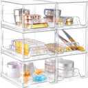 Stebopum 6 Pack Stackable Makeup Organizer, 4.4'' Tall Acrylic Bathroom Makeup Organizer and Storage Drawer with Pull-out Handle, Clear Plastic Storage Bins for Vanity,Pantry,Desk,Undersink,Kitchen