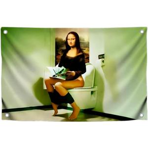 3x5 Feet Tapestry Meme Polyester Flag Mona Lisa Sits On the Toilet with Four Brass Grommets - Meme Flags for Outdoor and Indoor - Durable Women or Man Cave Wall Flag for College Dorm Room Decoration