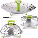 Vegetable Steamer Basket, Stainless Steel Folding Steamer Basket Insert for Veggie Fish Seafood Cooking, Expandable to Fit Various Size Pot (5.1" to 9" Triangle)