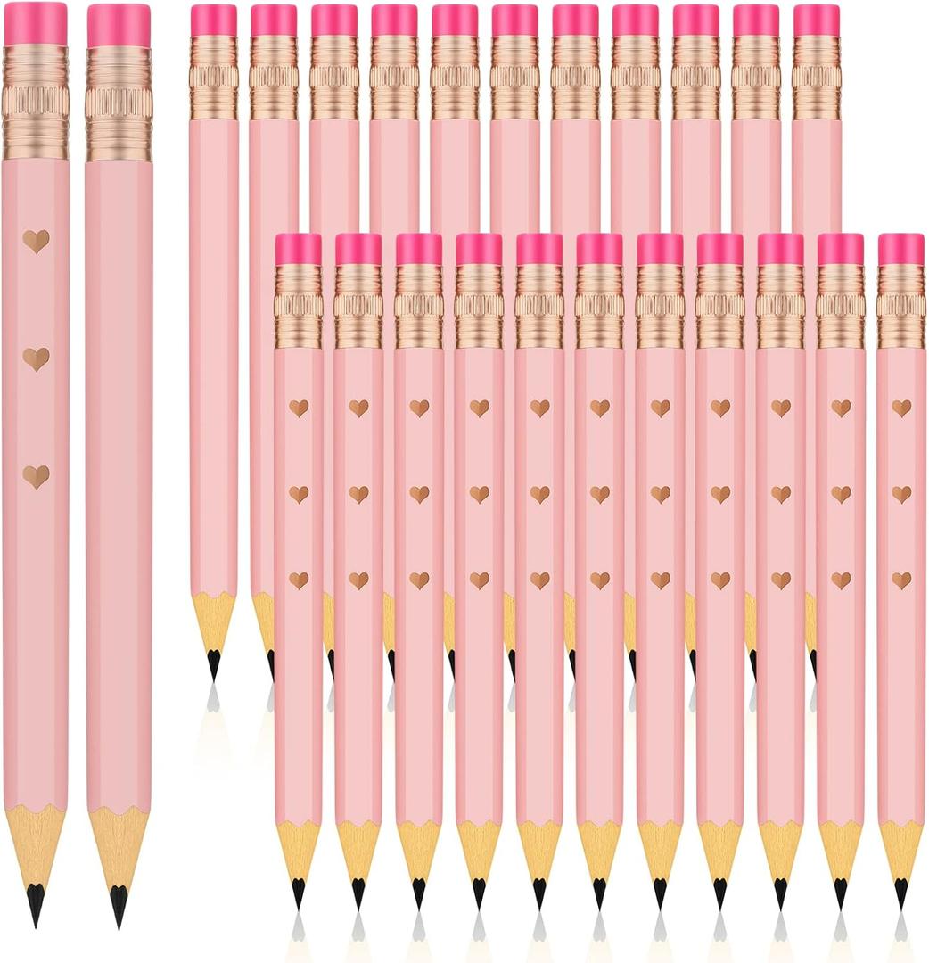 24 Pieces Pink Baby Shower Pencils Bridal Shower Golf Pencils with Erasers Mini Half Pencils Pre Sharpened 4 Inch Wedding Pencils 2 HB Hexagon Pencil for Kids Party Favors Office School Classroom