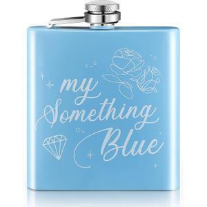 Tanlade Bride Flask 6 oz My Something Blue Gift for Bride Funny Blue Liquor Alcohol Flask with Powder Coated for Bachelorette Wedding Party Supplies