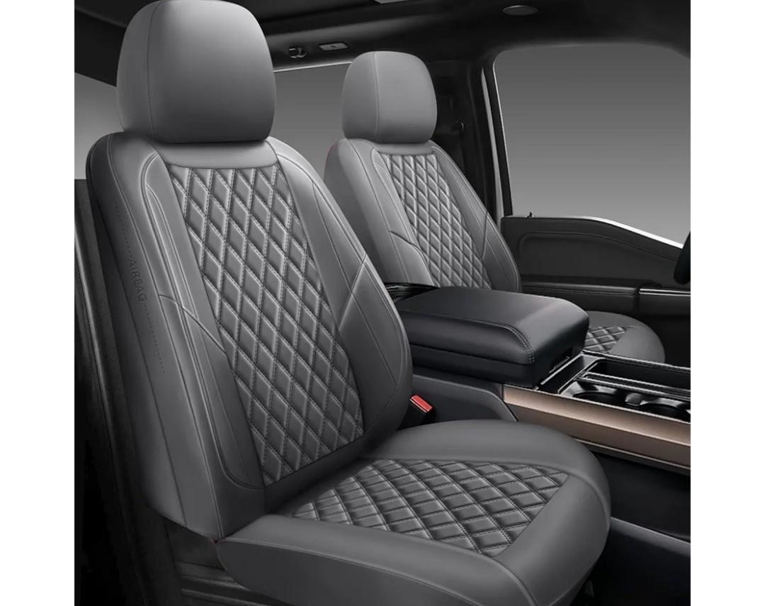 Premium Leather Car Seat Covers Full Set,Universal Fit for Cars,Trucks&SUVs,Waterproof Car Seat Cushion,Full Coverage Car Seat Protector with 5 Seats,Grey