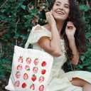 SZERE Pink Strawberry Cute Canvas Tote Bag for Women, Strawberry Themed Gifts Tote Bag for Women Teens Teen Girls, Girls Tote Bags, Cute Small Work Travel Shopping Tote Bags Grocery Reusable Bags