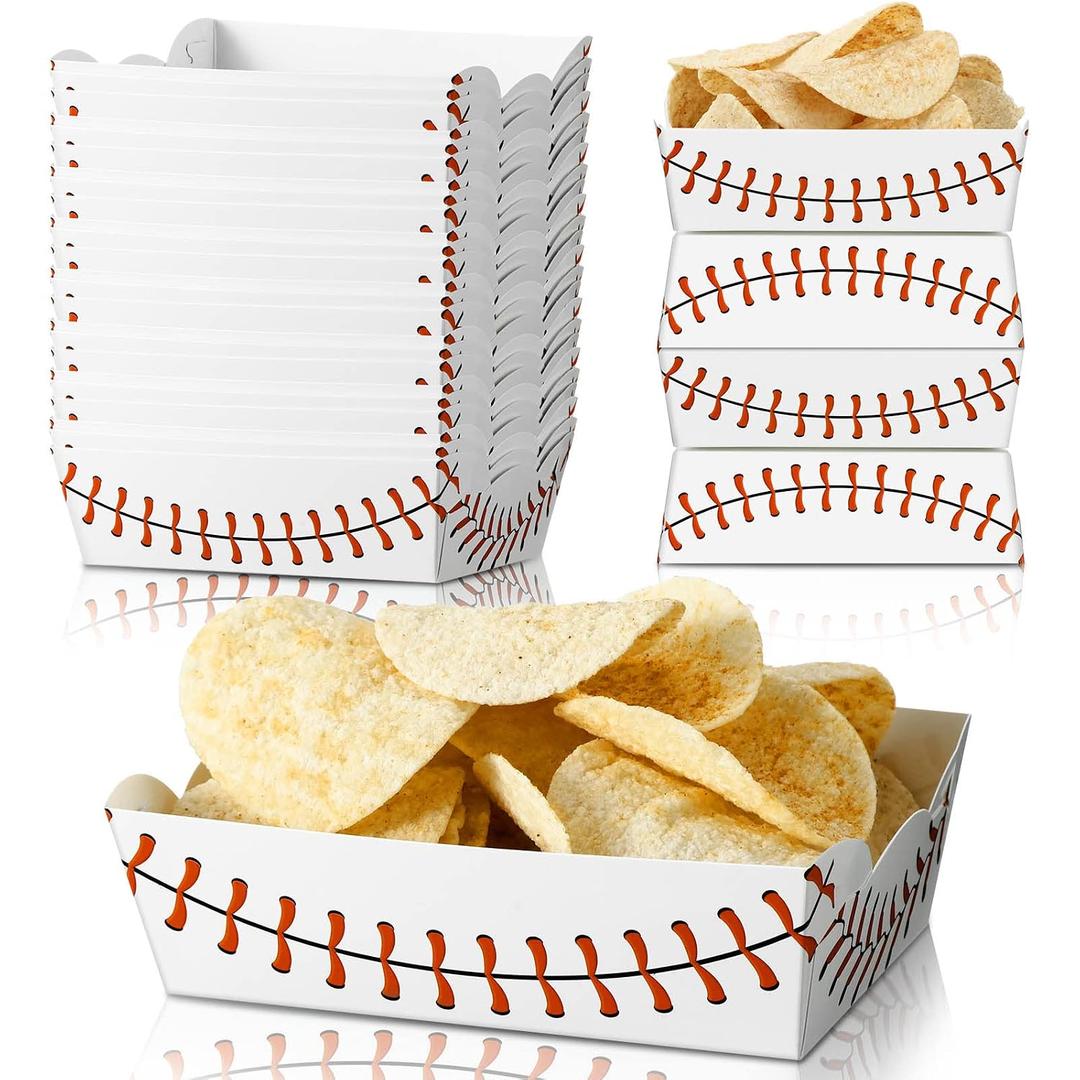 Cunhill 60 Pack Baseball Party Supplies Set Baseball Birthday Decorations Disposable Paper Food Serving Tray Boats Tray for Concession Food, Condiment, Carnivals, Large