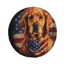 Spare Tire Cover for RV Trailer, American Flag Golden Retriever Waterproof Vehicle Wheel Cover Protection for Travel Camper Truck Cars Decor 15 Inch