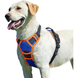 Eagloo Dog Harness for Large Dogs, No Pull Service Vest with Reflective Strips and Control Handle, Adjustable and Comfortable for Walking, No Choke Pet Harness with 2 Metal Rings, Blue & Orange, L