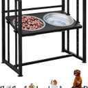 Elevated Dog Bowls 4 Height Adjustable Metal Pet Food Feeder Stand with 2 Stainless Steel Bowl Raised Dogs Feeding Station with Non-Slip Mats Black (Black, Without Feeding Mat) (17.91x11.02x17.05in)