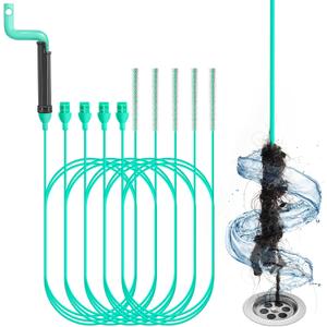 55inch Steel Core Drain Clog Remover Tool With Rotating Handle, Slim Snake Drain Hair Removal Tool For Narrow Pipes, Sinks, Showers, Toilets, Clears Hair, Blockages With Sink Drain Cleaner (5pcs)