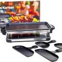 Raclette Grill  Smokeless Indoor Electric Table Top Griddle with 1600W Fast Heating Dual-Zone Cooking - Stainless Steel - Easy Clean Nonstick Surface