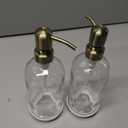 Vine Creations Clear Glass Soap Dispenser, 2 Pack Kitchen Soap Dispenser Set with Stainless Steel Pump, 16 oz Dish Soap and Hand Soap Dispensers for Bathroom with Waterproof Labels (Clear Bottle / Brushed Brass Pump)