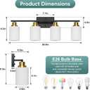 Ascher Bathroom Light Fixtures, 4-Light Vanity Light Over Mirror, Black and Gold Wall Sconces with Milky White Frosted Glass Shades, Wall Lamp for Living Room Bedroom, E26 Base(Bulbs Not Included)