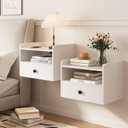 Floating Nightstand Set of 2 Modern Night Stands with Drawer and Open Shelf Cubby Small Bedside End Table with Charging Station Wall Mounted Nightstands Set 2 for Bedroom White, 15.8" W x 11.5" L x 11.5" H