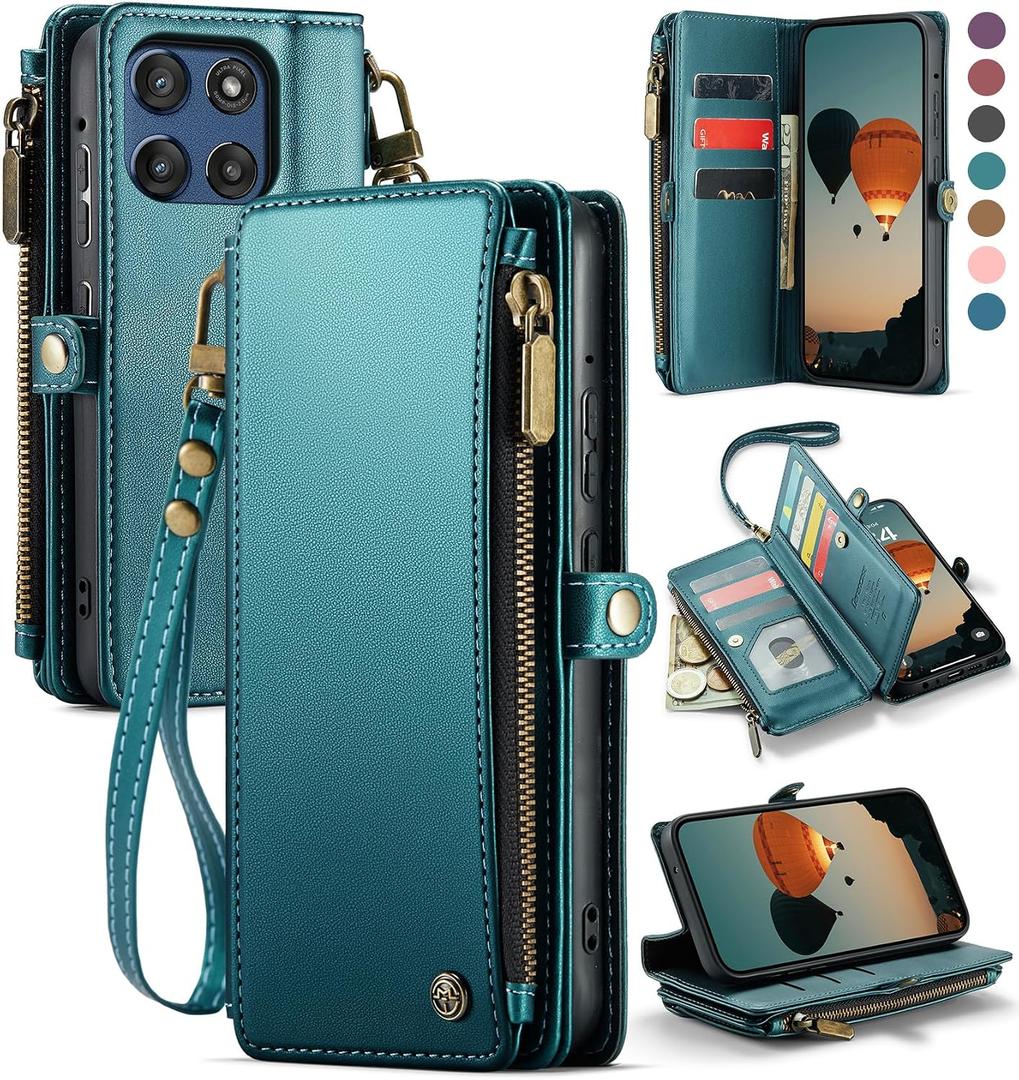 Defencase for Moto G Stylus 5G (2025 & 2026) Case, RFID Blocking Wallet Case for Motorola Moto G Stylus 5G 2026/2025 Leather Flip Strap Zipper Card Holder Phone Wallet Cases for Women Men, Blue Green