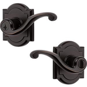 Baldwin Madrina, Entry Door Handle Reversible Lever with Keyed Lock Featuring SmartKey Re-key Technology, in Venetian Bronze