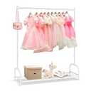 AUPSEN Kids Clothing Rack with Bottom Storage Shelf, Metal Toddler Dress Up Rack for Little Girls, Kids Dress Up Clothes Storage for Coats, Skirts, Dance Costume White