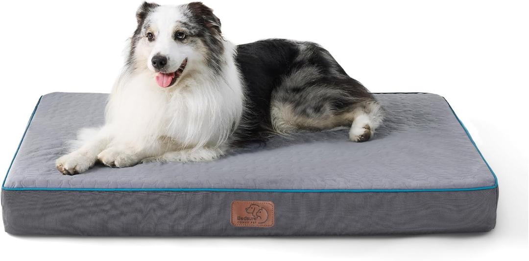 Bedsure Orthopedic Dog Bed for Large Dogs - Memory Foam Pet Mat, 2-Layer Thick Pet Mattress with Removable Washable Cover and Waterproof Lining (36x27x3.5 Inches), Grey (36.0"L x 27.0"W x 3.5"Th)