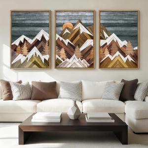 BINCUE Extra Large Mountain Wall Art Decor large Artwork Mountain Wall Decor 24x36 Inches Set of 3 Framed Painting for Living Room Bedroom Office (Boho Mountain Print)