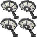 Solar Lights Outdoor, 168LED 6500K Flood Light Dusk to Dawn, 8 Sides Solar Outdoor Lights with Motion Sensor, IP66 Waterproof Solar Street Lights Outdoor for Yard, Pools (Pack of 4)