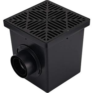 NDS 1200BKITRTL1PK Square Catch Basin Drain Kit with 2-Opening Catch Basin Drain, 2 Adapters, 1 Outlet Plug, and 1 Plastic Drain Grate, 12-Inch, for Lawns, Landscaped Areas, Black