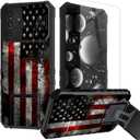 for Samsung Galaxy S25 Plus Case with Screen Protector & Kickstand & Slide Camera Lens Protector Cover Heavy Duty Dual Layer Rugged Phone Case for Samsung S25 Plus,Retro American Flag