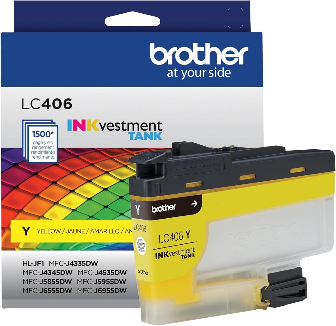 Brother Genuine LC406Y Standard Yield Yellow INKvestment Tank Ink Cartridge
