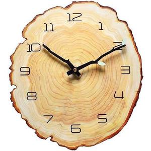 14 Inch Wood Grain Wall Clock - Silent Quartz Battery Powered Arabic Numerals Decorative