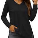YUCOLEN Long Sleeve Shirts for Women Loose Fit V Neck Side Split Basic Casual Blouses Tunic Top to Wear with Legging (Large, Black)