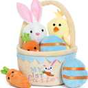 My First Easter Basket Stuffed Plush Playset Baby's First Easter Basket Stuffed Cartoon Bunny Easter Egg Plush Basket for Kids 5pcs (Yellow)