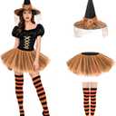 Zando Halloween Witch Costume Women - 3 Pcs With Witch Hat, Tutu, And Striped Thigh High Socks Set for Adult Party (L)