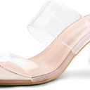 mysoft Clear Heels for Women Transparent Two Strap Block Chunky Square Heel Sandals Open Toe Slip On Sandals (7.5)
