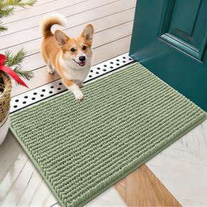 OLANLY Dog Door Mat for Muddy Paws 24x16, Ultra Absorbent Chenille Mud Doormat, Non-Slip Washable and Dirt Trapping Doormat for Indoor Entryway, Quick-Dry Indoor Pet Bed Mats for Dogs, Sage Green