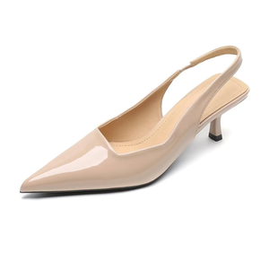 Womens Slingback Kitten Heels Pointed Toe Patent Leather Stiletto Heels Back-lace Casual Party Dress Work Lady Pumps 8.5