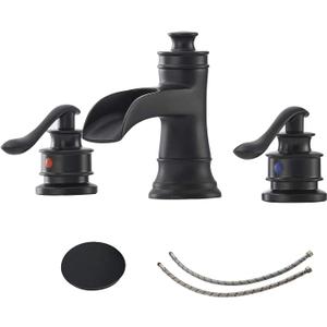 8 inch Widespread Bathroom Faucet 3 Hole 2 Handle Black Farmhouse Waterfall Bathroom Sink Faucet with Pop Up Drain Sink Vanity Basin Mixer Tap with Overflow Lavatory Supply Line by Homevacious