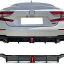 IKON MOTORSPORTS, Rear Bumper Lip Diffuser Compatible with 2018-2022 Honda Accord Sport, PP Carbon Fiber Print Rear Shark Fins Spoiler with Light, 2019 2020 2021