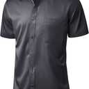 J.VER Mens Short Sleeve Dress Shirts Solid Wrinkle Free Casual Button Down Shirt with Pocket (Black, XXXL)