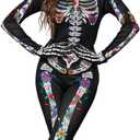 Skeleton Costume Women Womens Halloween Costumes Adult Skeleton Body Suits Women for Halloween Cosplay Role Play (Black, M)