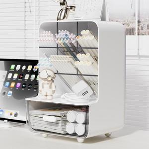 Pen Organizer for Desk, Desk Organizer with Drawer, Multi-Functional Pencil Holder with 6 Compartments and 1 Drawer Organization Storage Accessories for Office Home School Workspace (White) Pen Organizer for Desk, Desk Organizer with Drawer, Multi-Functional Pencil Holder with 6 Compartments and 1 Drawer Organization Storage Accessories for Office Home School Workspace (White)