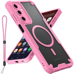 for Samsung Galaxy A16 5G Phone Case, Translucent Matte Back Compatible with Magsafe Magnetic Slim Shockproof Protective Case with Lanyard Strap for Samsung A16 5G 6.7-inch, Pink