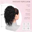 ZQIAN BEAUTY Clip on Ponytails for Women - 12 Inch Curly Black Ponytail Extension, Curly Pony Tails Hair Extensions, Synthetic Hair Extensions Ponytail, Natural Hair Pieces for Women (Color: Black)
