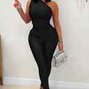 Memoriesea Women's Sexy Jumpsuits One Shoulder Bodycon Rompers One Piece Outfits (Black, M)