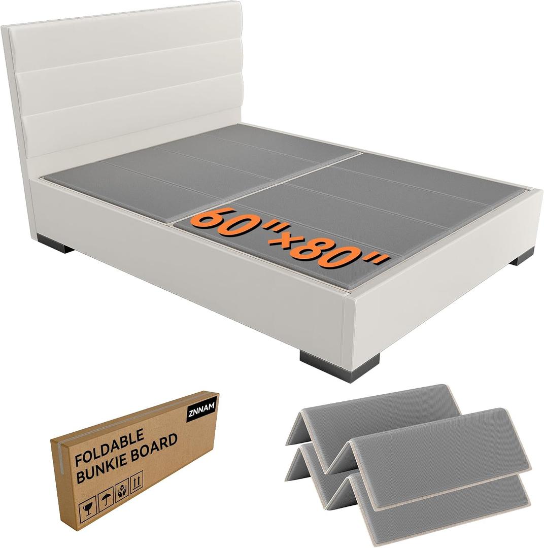 20mm Heavy Duty Bunkie Board Queen Size (60"x80") w/ Foam Padding MDF Low Profile Bed Board for Sagging Mattress, Noise Minimizing and Breathable for Platform, Slatted and Metal Frames