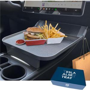 Tesla Model Y Model 3 Accessories 2020 to 2026, Car Eating Food Table Alset Tray, Center Console Organizer, for Autopilot, Road Trips. Anti-Slip Mat for Stability. (Tray ONLY)